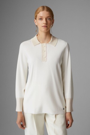 BOGNER Edyta Knit Polo Shirt Off-white | IPXZS-2396