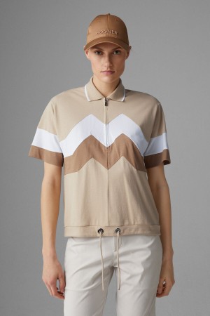 BOGNER Sport Anabel Polo Shirt Beige Weiß | OBUWM-4903
