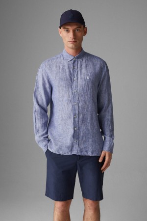 BOGNER Timt Linen Shirt Blau | MWBIQ-0526