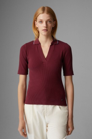 BOGNER Zadie Gestrickt Polo Shirt Bordeaux | IJMNT-2984