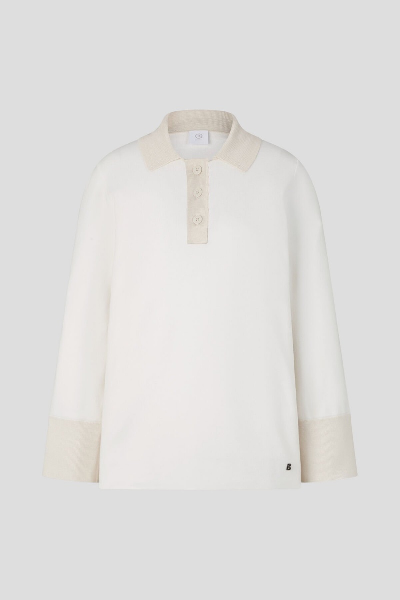 BOGNER Edyta Knit Polo Shirt Off-white | IPXZS-2396