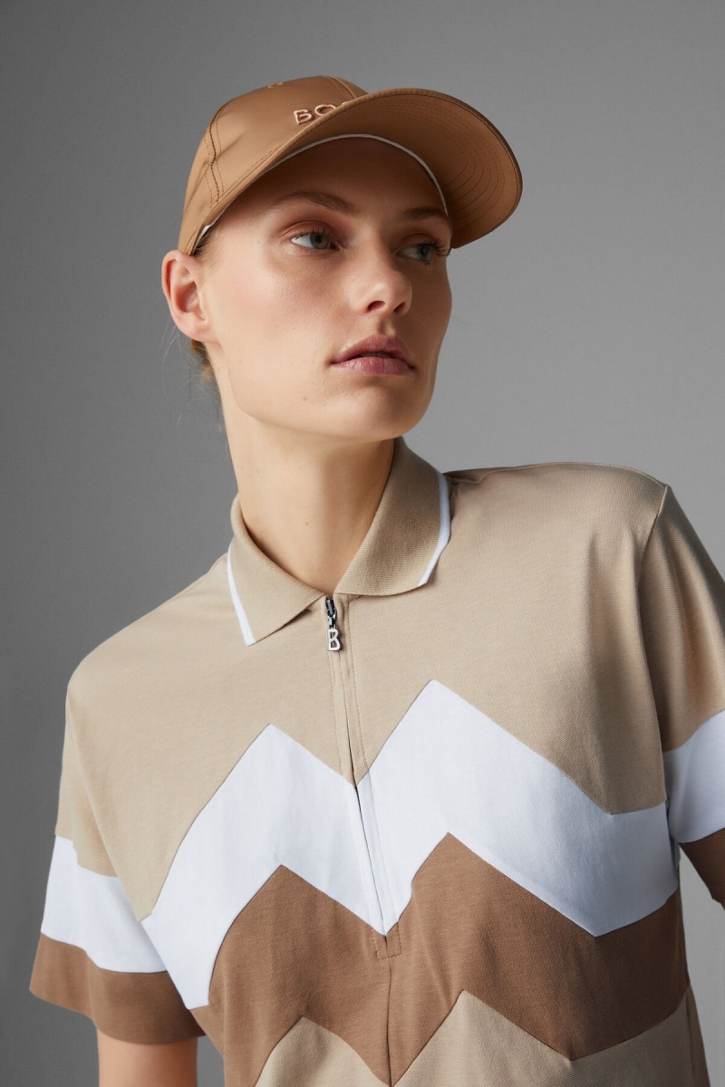 BOGNER Sport Anabel Polo Shirt Beige Weiß | OBUWM-4903