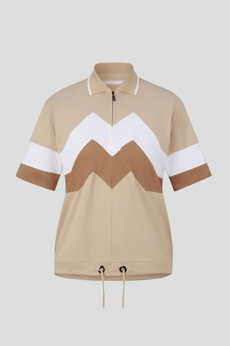 BOGNER Sport Anabel Polo Shirt Beige Weiß | OBUWM-4903