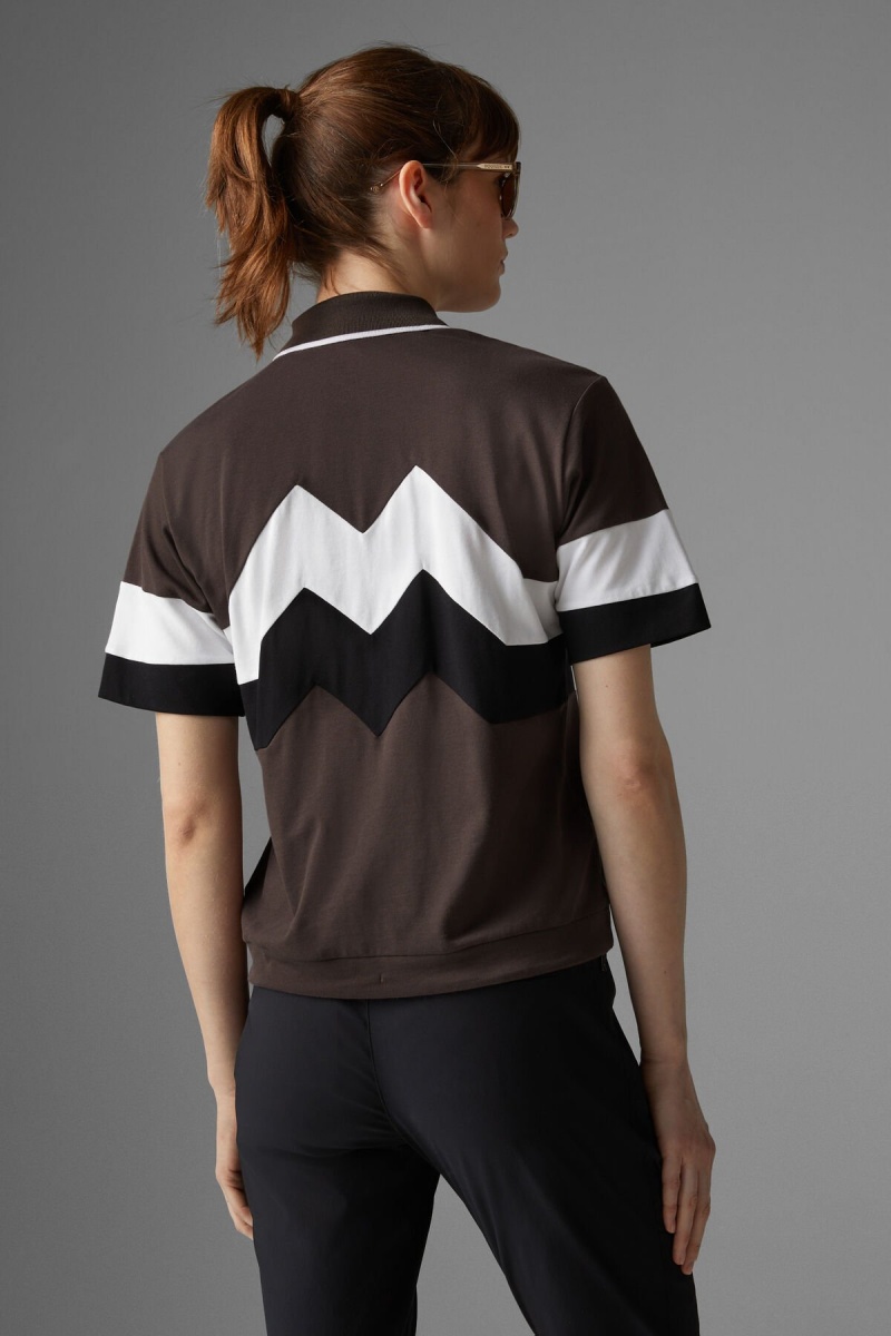 BOGNER Sport Anabel Polo Shirt Braun Schwarz Weiß | OUMYJ-5681