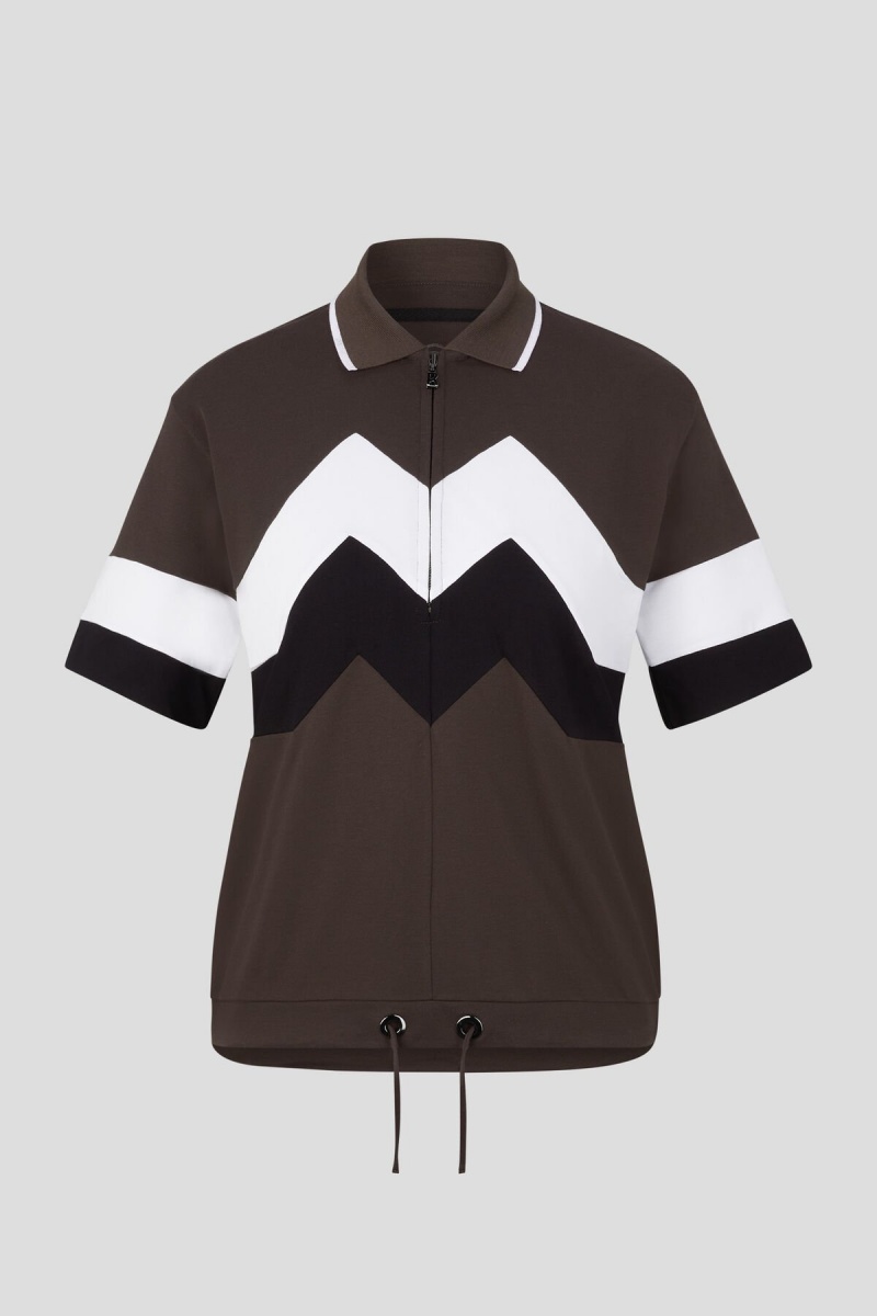 BOGNER Sport Anabel Polo Shirt Braun Schwarz Weiß | OUMYJ-5681