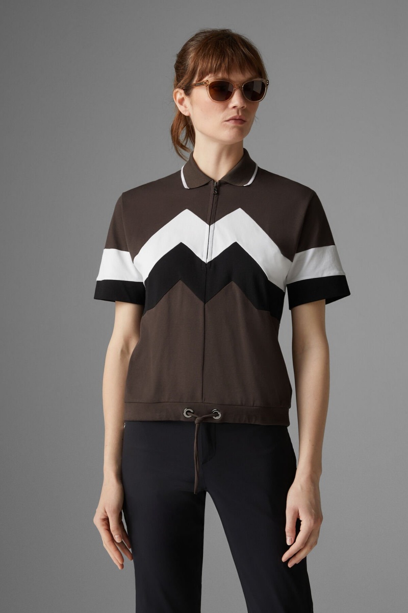 BOGNER Sport Anabel Polo Shirt Braun Schwarz Weiß | OUMYJ-5681