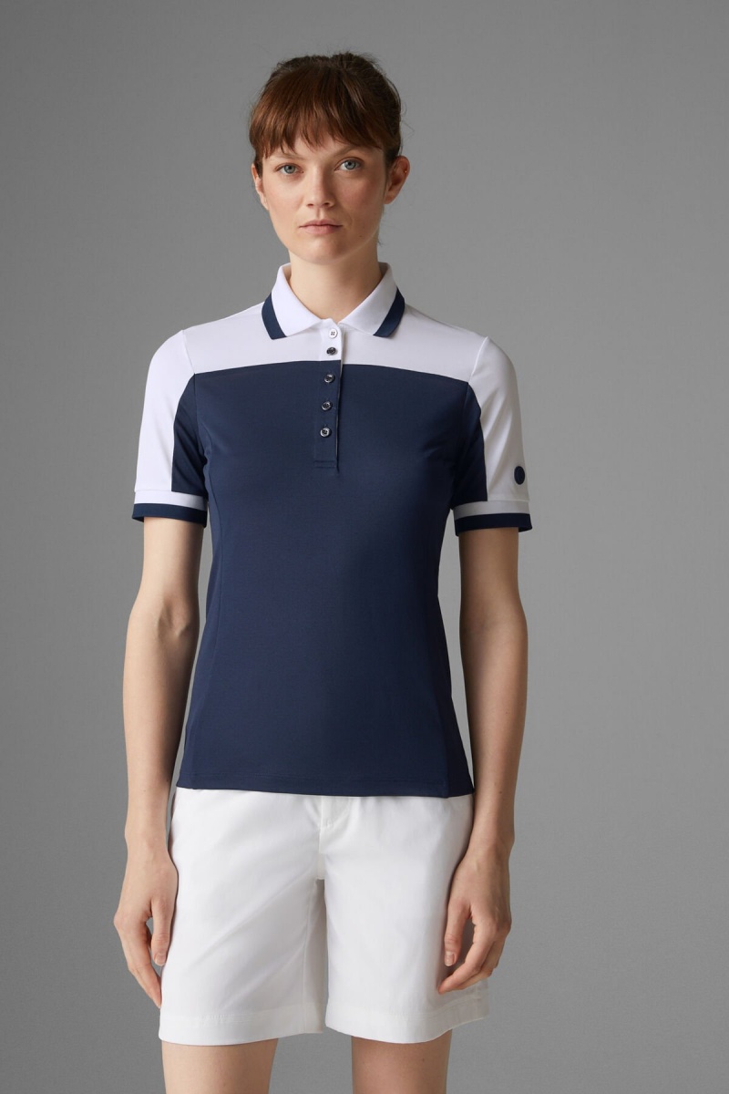 BOGNER Sport Carolin Functional Polo Shirt Dunkelblau Weiß | BPUSC-6058