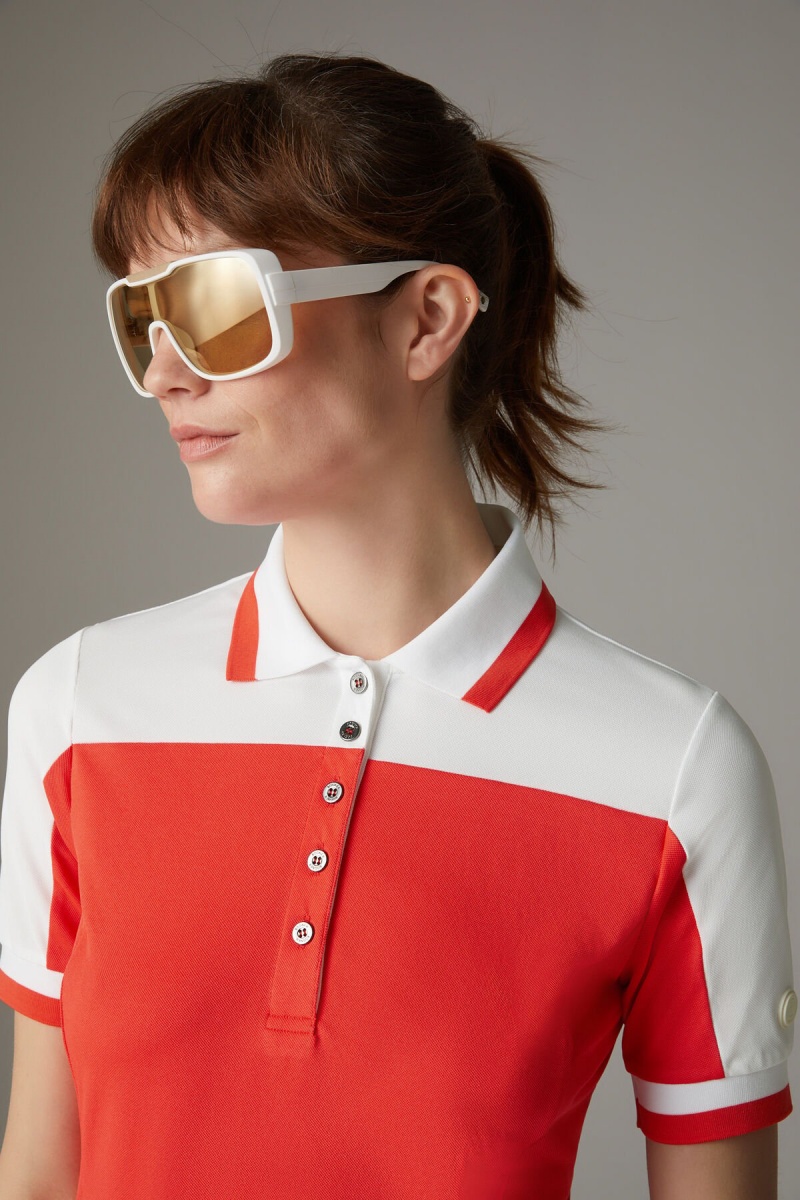BOGNER Sport Carolin Functional Polo Shirt Rot Weiß | UMNYO-7132
