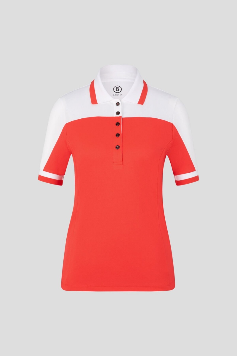 BOGNER Sport Carolin Functional Polo Shirt Rot Weiß | UMNYO-7132