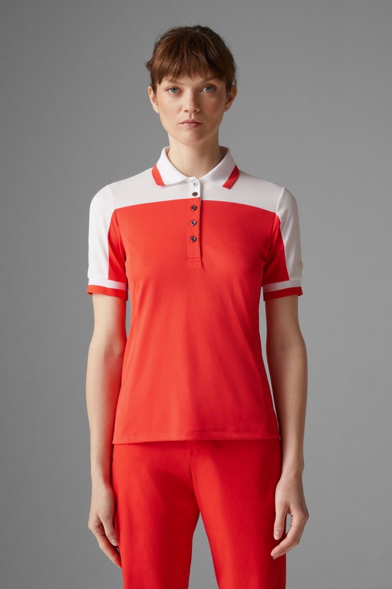 BOGNER Sport Carolin Functional Polo Shirt Rot Weiß | UMNYO-7132