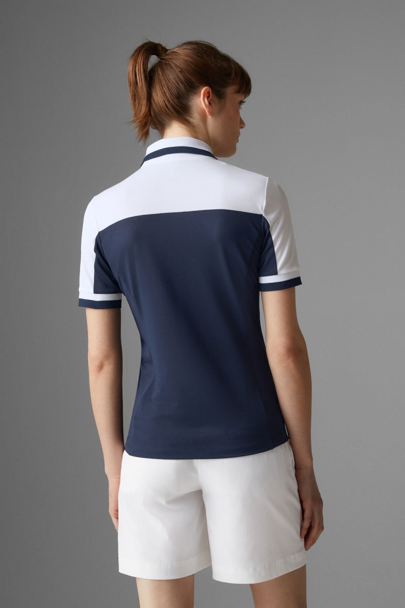BOGNER Sport Carolin Functional Polo Shirt Dunkelblau Weiß | VUKOA-7419
