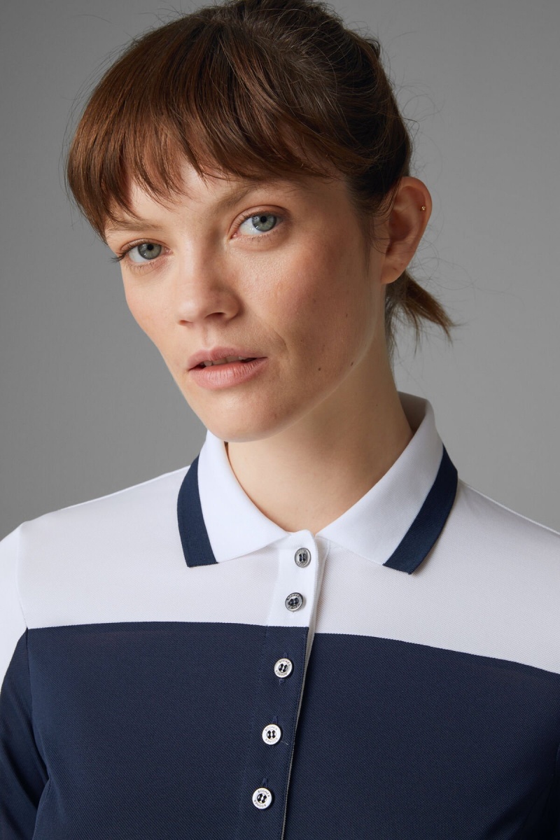 BOGNER Sport Carolin Functional Polo Shirt Dunkelblau Weiß | VUKOA-7419