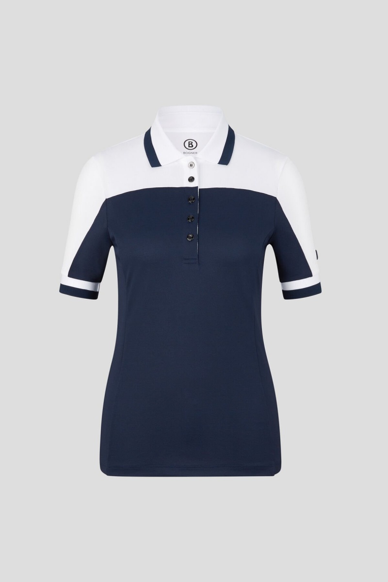 BOGNER Sport Carolin Functional Polo Shirt Dunkelblau Weiß | VUKOA-7419