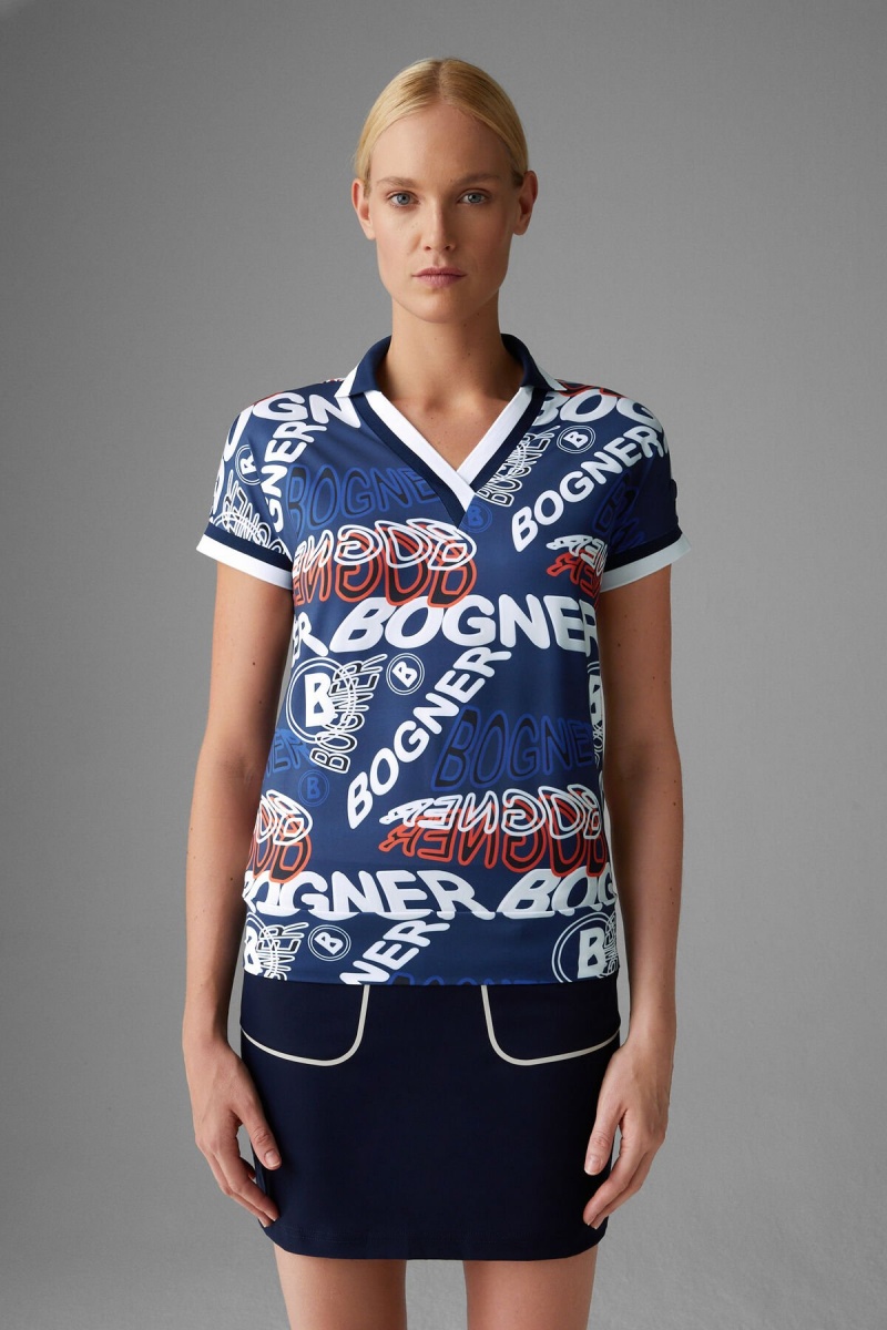 BOGNER Sport Dorisa Functional Polo Shirt Dunkelblau Rot | BDYXG-3627
