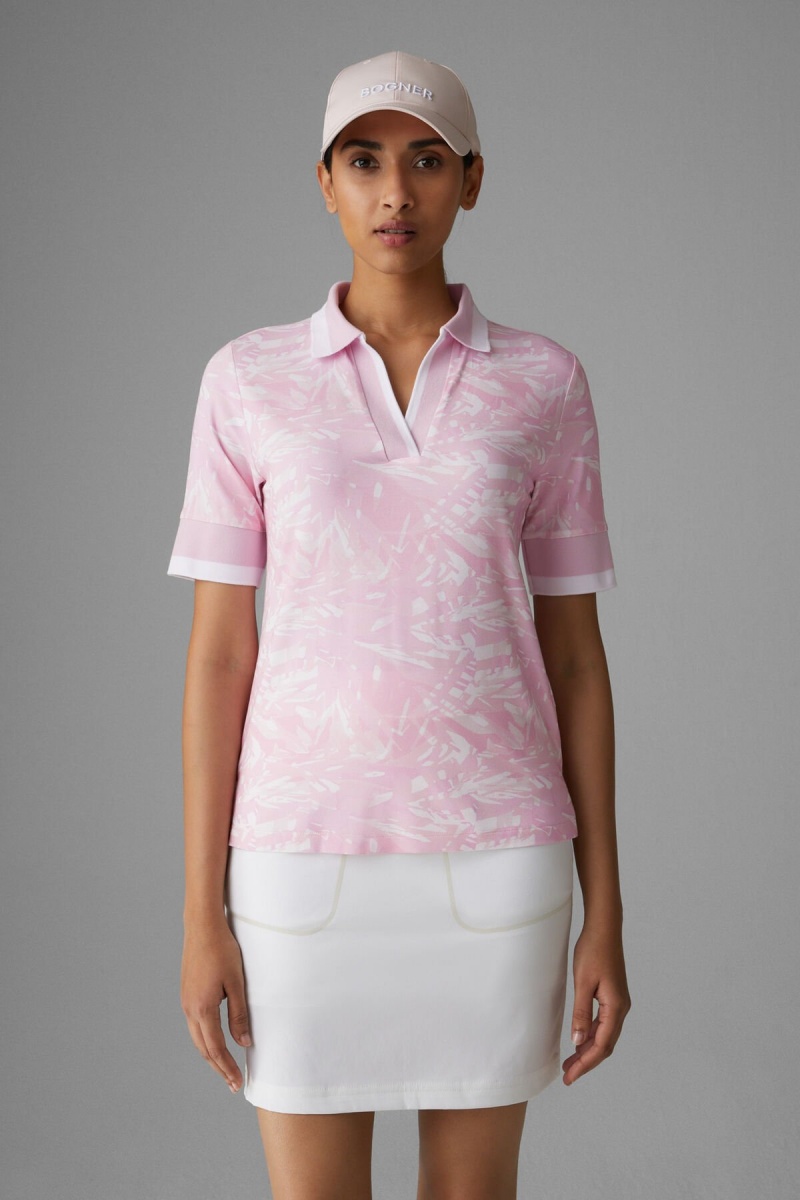 BOGNER Sport Elonie Functional Polo Shirt Rosa Weiß | DUZYV-7940