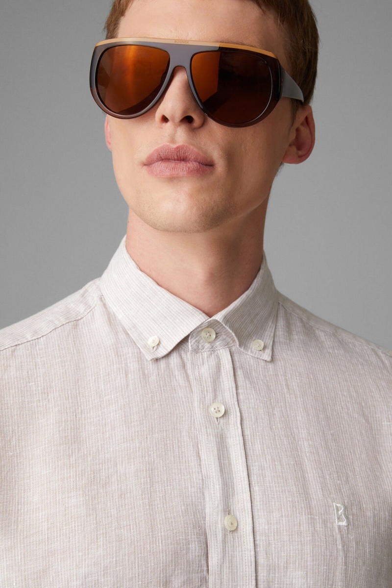 BOGNER Timt Linen Shirt Beige | BPFLX-1906